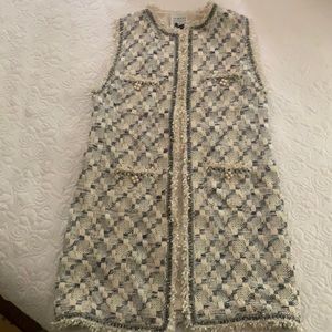Edward Achour Paris tweed boucle long vest size taille 40 Cream and blue